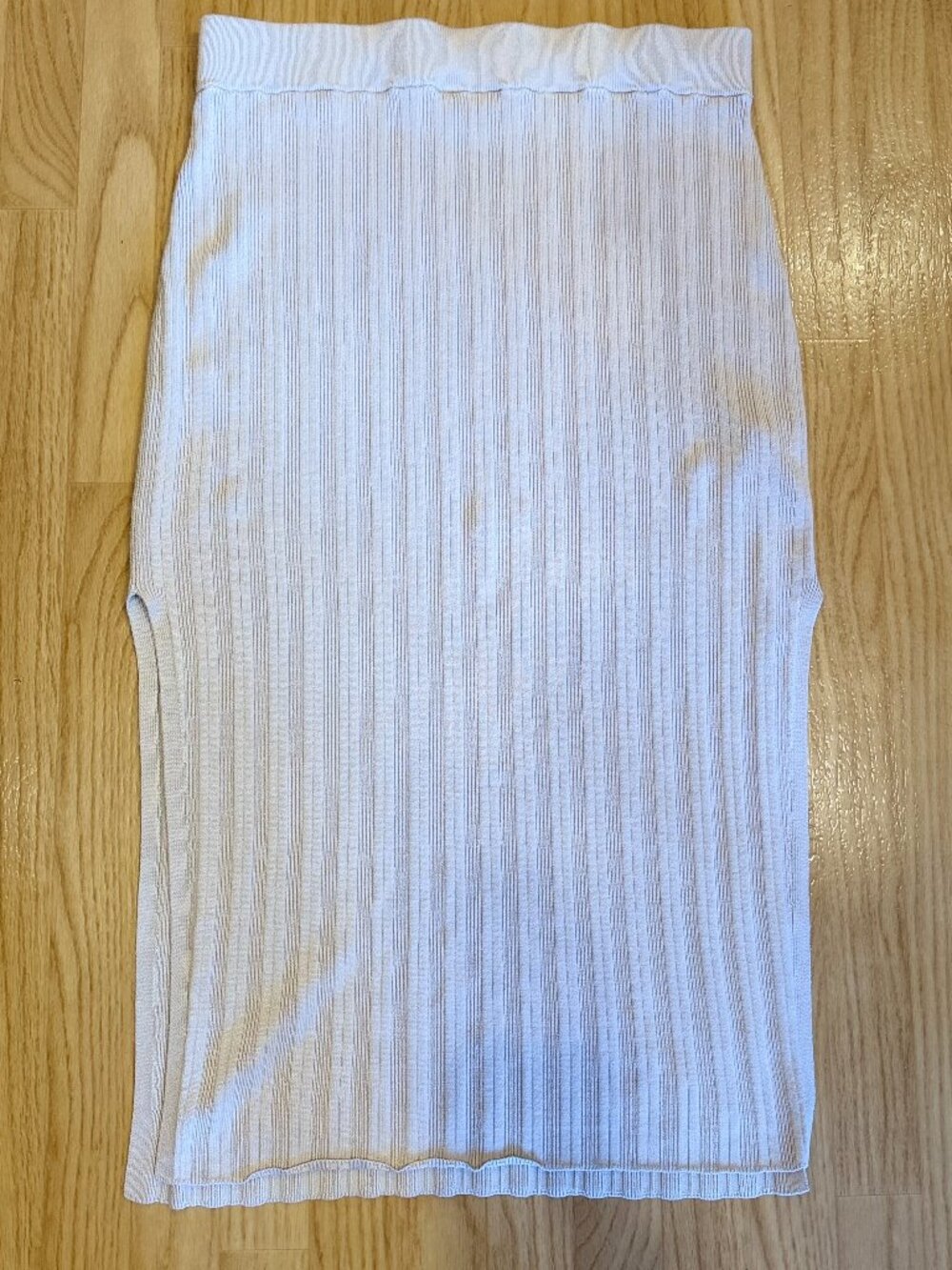 Abercrombie & Fitch Ribbed Knit Midi Skirt L Light Beige Side Slit